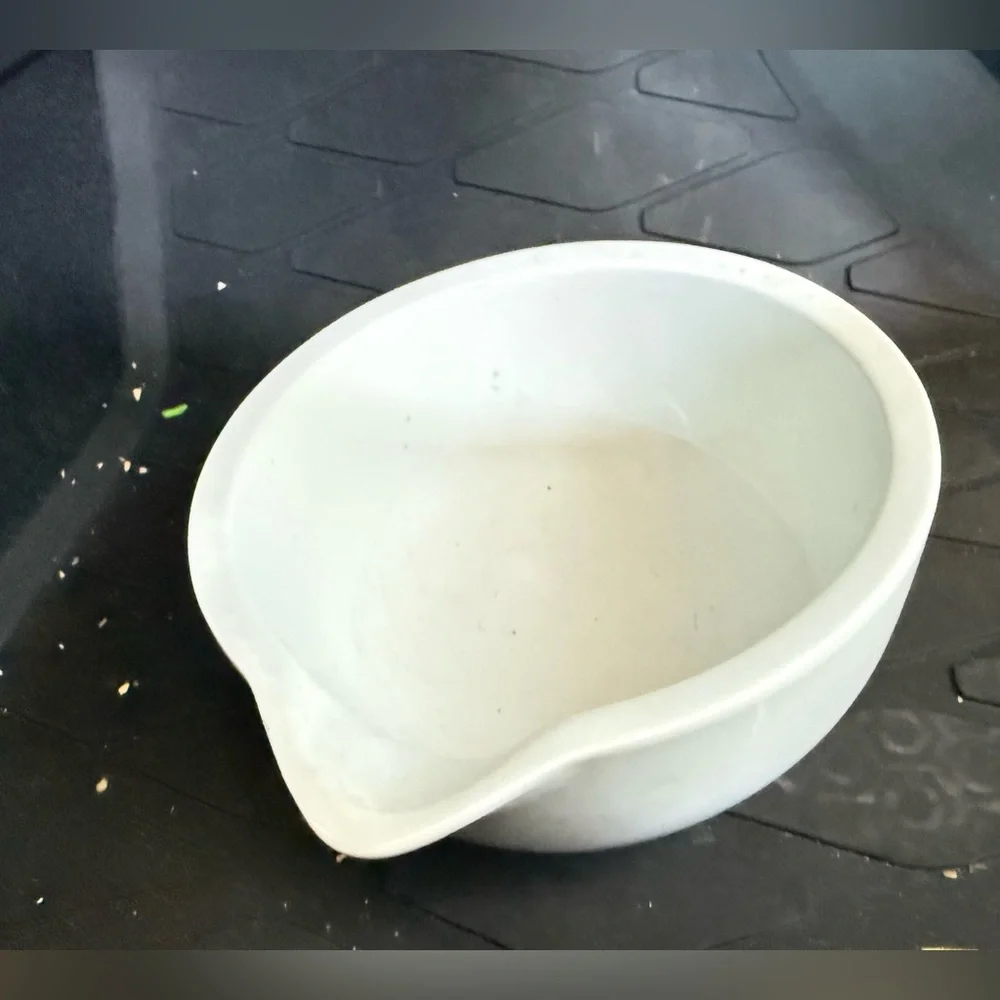 Crate & Barrel white mixing bowl for mixer with spout
